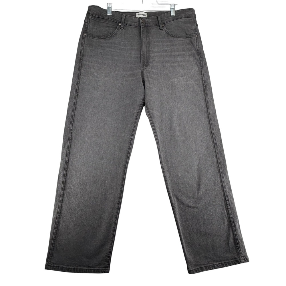 Wrangler Western Mens 36x30 Gray Black Wash Straight Leg Jeans Cowboy Ranchwear